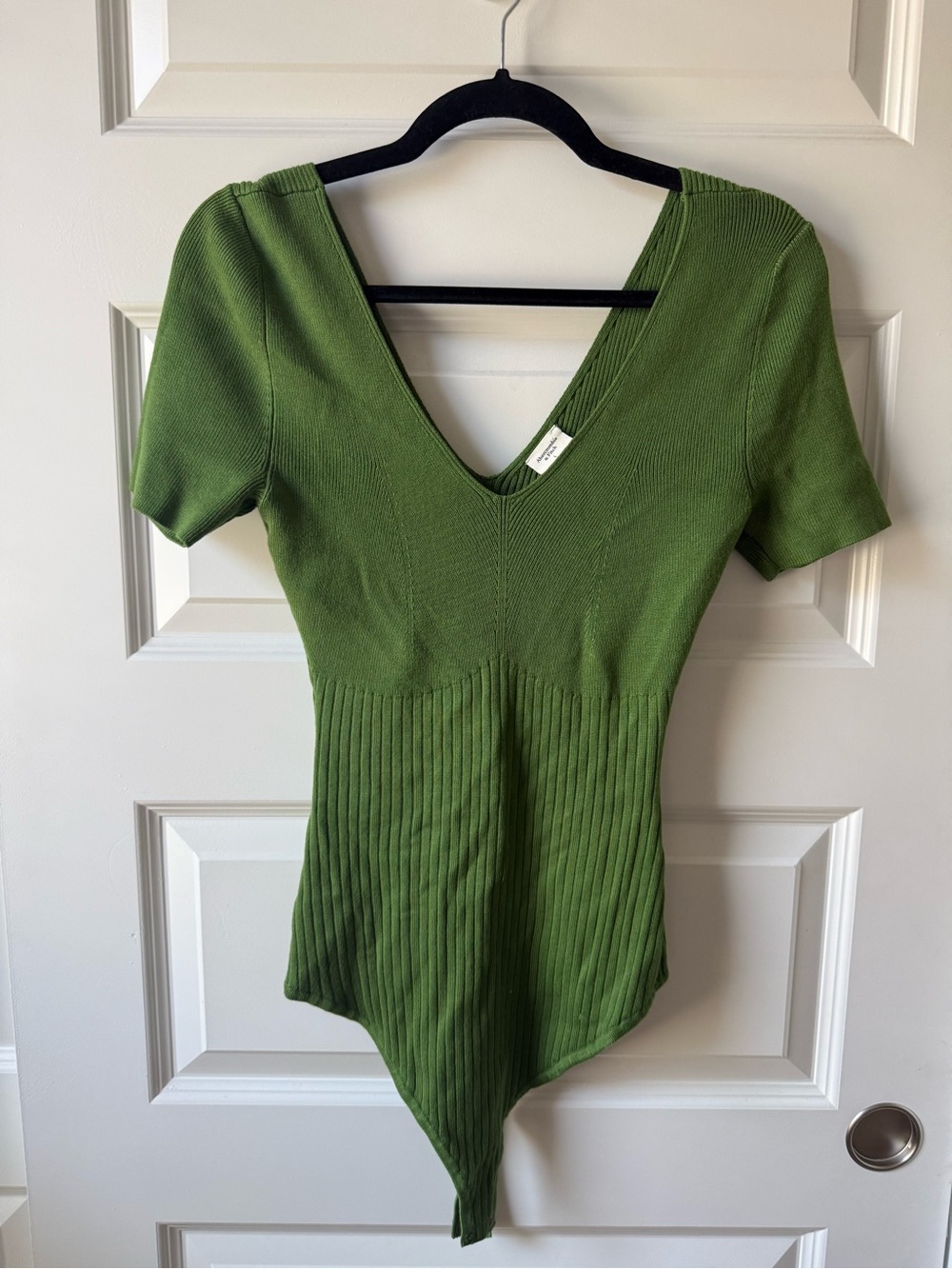 Abercrombie Women’s Green Ribbed V-Neck Bodysuit
